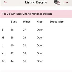 Pinup Couture Size Chart